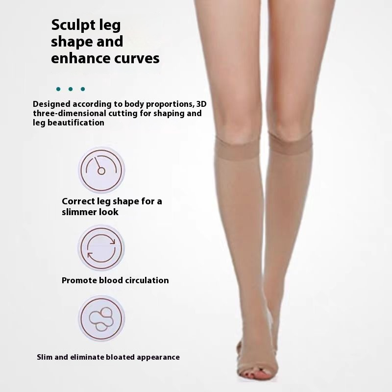 Qimi Sunshine Therapeutic Varicose Vein Socks For Men And Women Medical Secondary Open-Toe Long Tube Mid-Tube Flesh-Colored High Elastic Socks