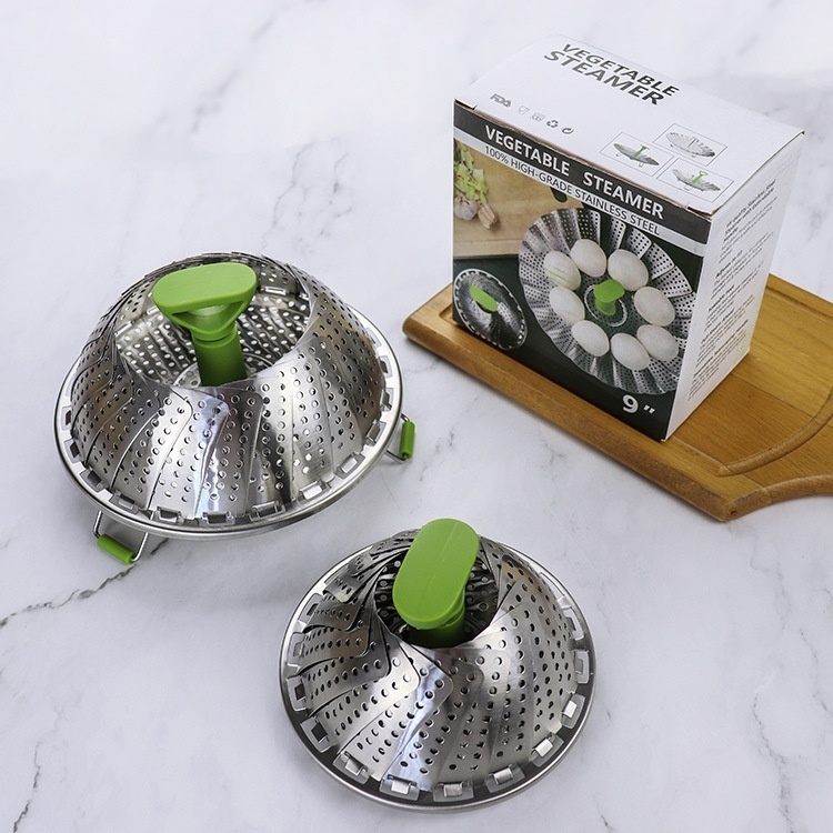 9 Inch11 Inch Stainless Steel Folding Lotus Steamer Tray With Plastic Handle Stainless Steel Telescopic Folding Steamer Tray