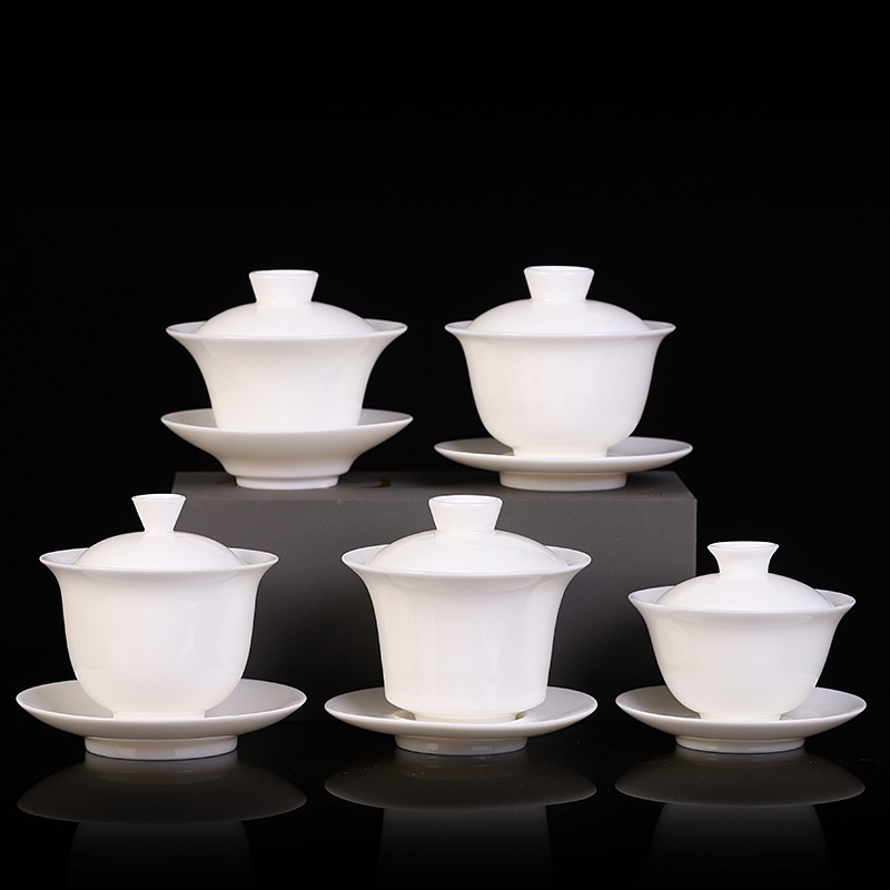 Gaiwan Dehua White Porcelain Sancai Gaiwan Thin-walled Mutton-fat Jade Large Covered Tea Bowl Ceramic Tea Set Tea Brewer