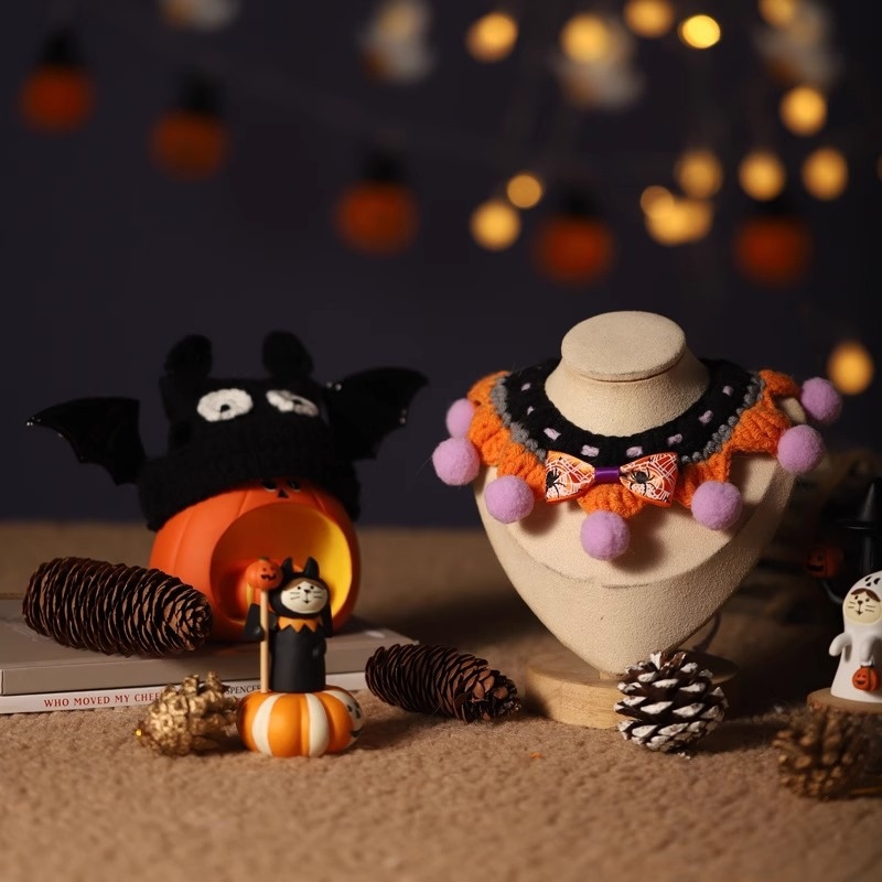 Cat Clothes Halloween Scarf Pet Collar Funny Bib Hand-woven Puppet Gold Gradient Cat Accessories