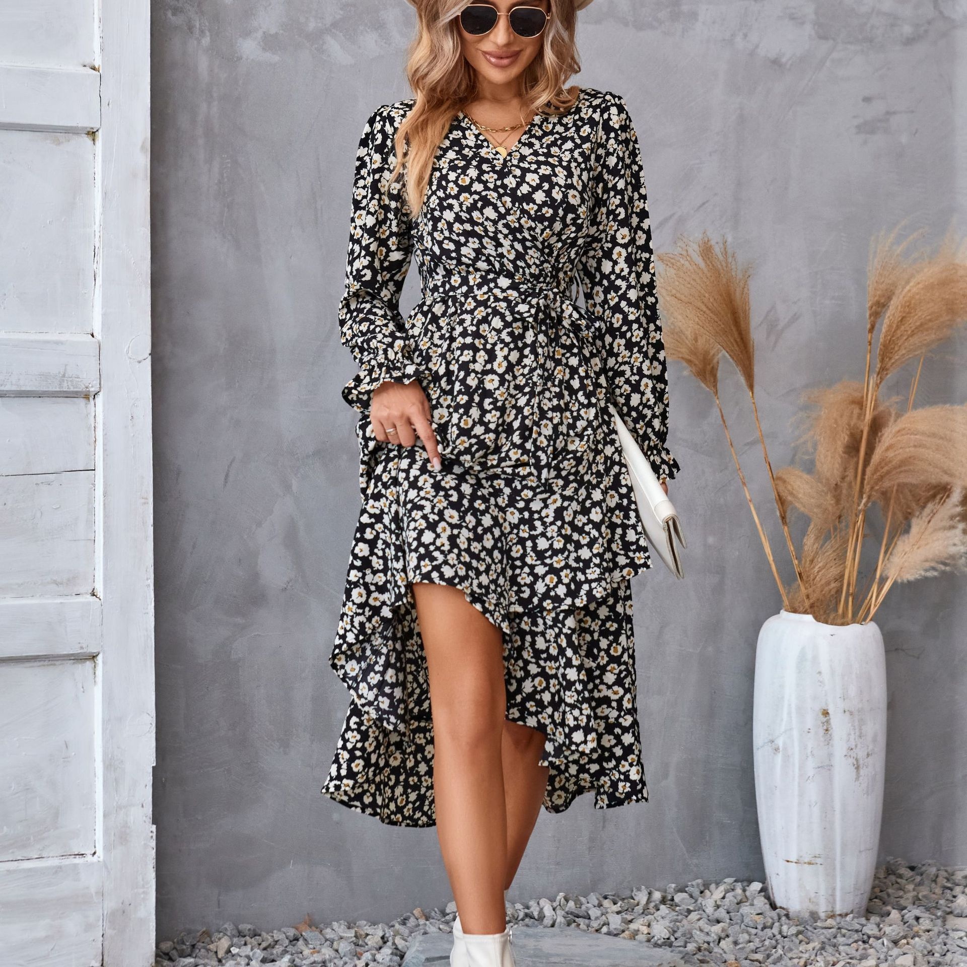 Independent Station Foreign Trade Printed Autumn And Winter Long-sleeved Dress For Women Commuter Temperament European And American Women's Clothing - 2