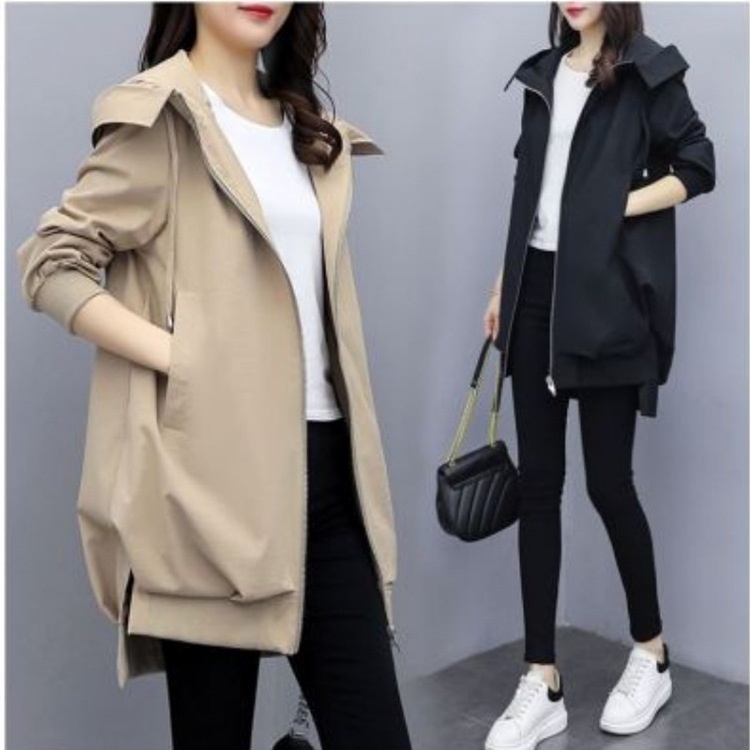 Medium-length Fat Mm Autumn Windbreaker Female Autumn And Winter Korean Version Of Casual Hoodie Temperament Coat - 1
