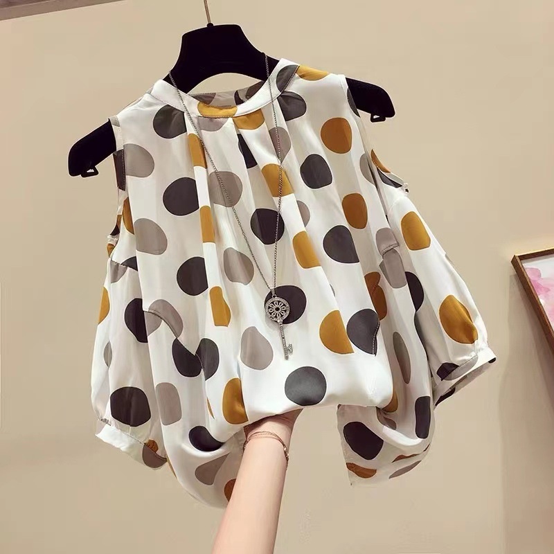 Polka Dot Small Fresh Off-shoulder Chiffon Shirt Female Summer Style Fashionable Loose Belly-covering Shirt Top