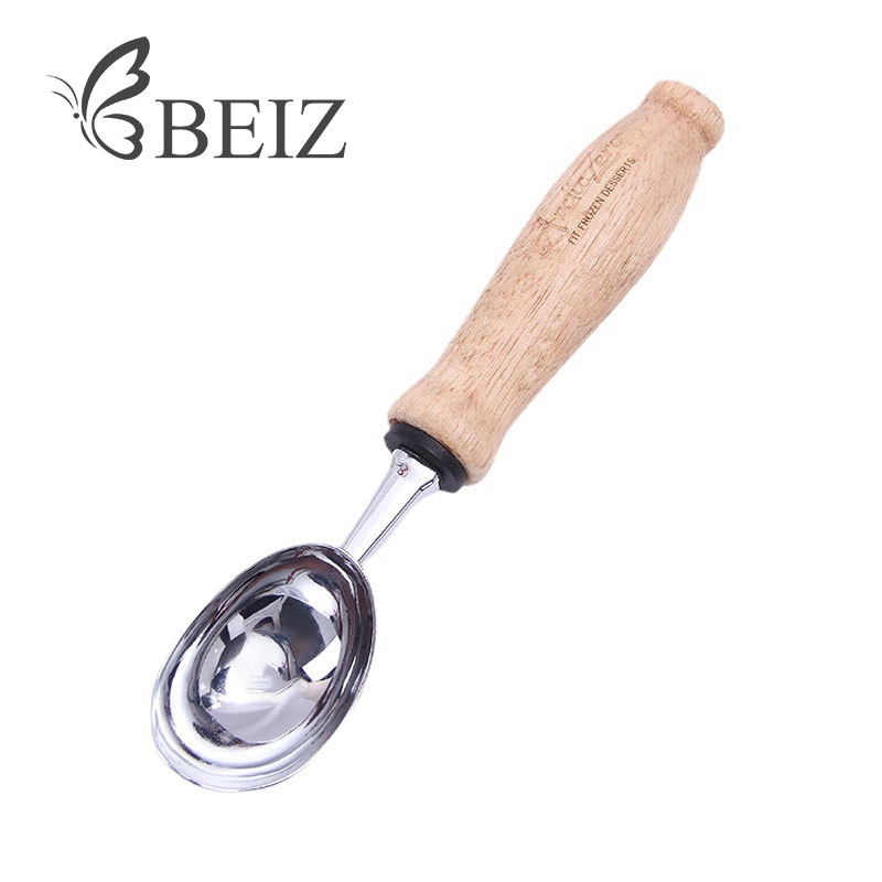 Direct Creative Ice Cream Scoop Stainless Steel Wooden Handle Round Scoop Household Kitchen Gadgets Can Be Engraved