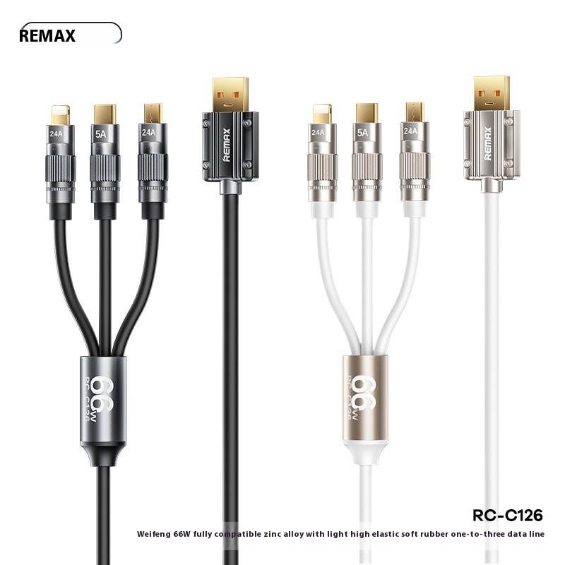 One-to-three Zinc Alloy Charging Cable66 WSuper Fast Charging Data Cable Three-in-one Mobile Phone Data Cable With Light
