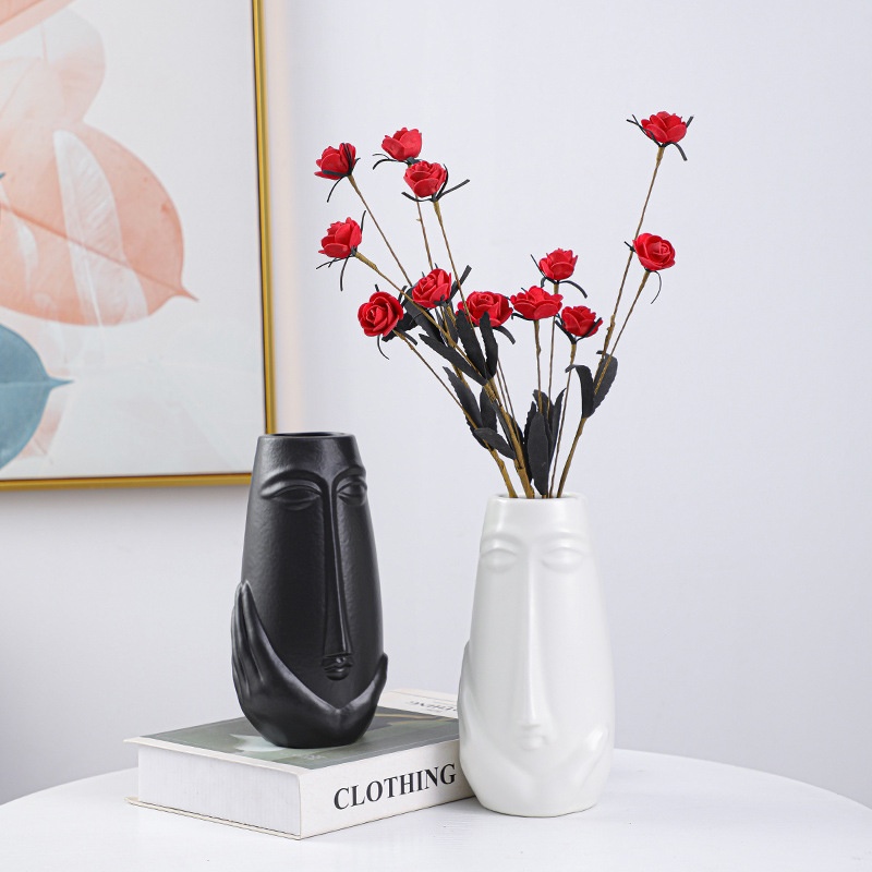 Nordic Cold Style Creative Human Face Ceramic Vase Ornaments Living Room Dried Flower Flower Arrangement Flower Art Decoration