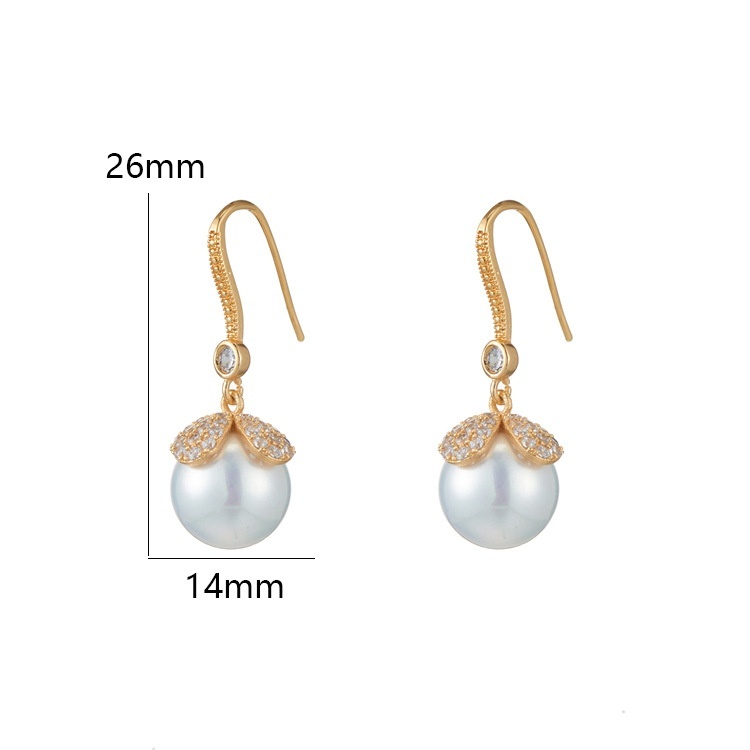 Han Shangna Copper Plated14 KGold Micro-inlaid Zircon Pearl Earrings Female DIYJewelry Accessoriess Direct