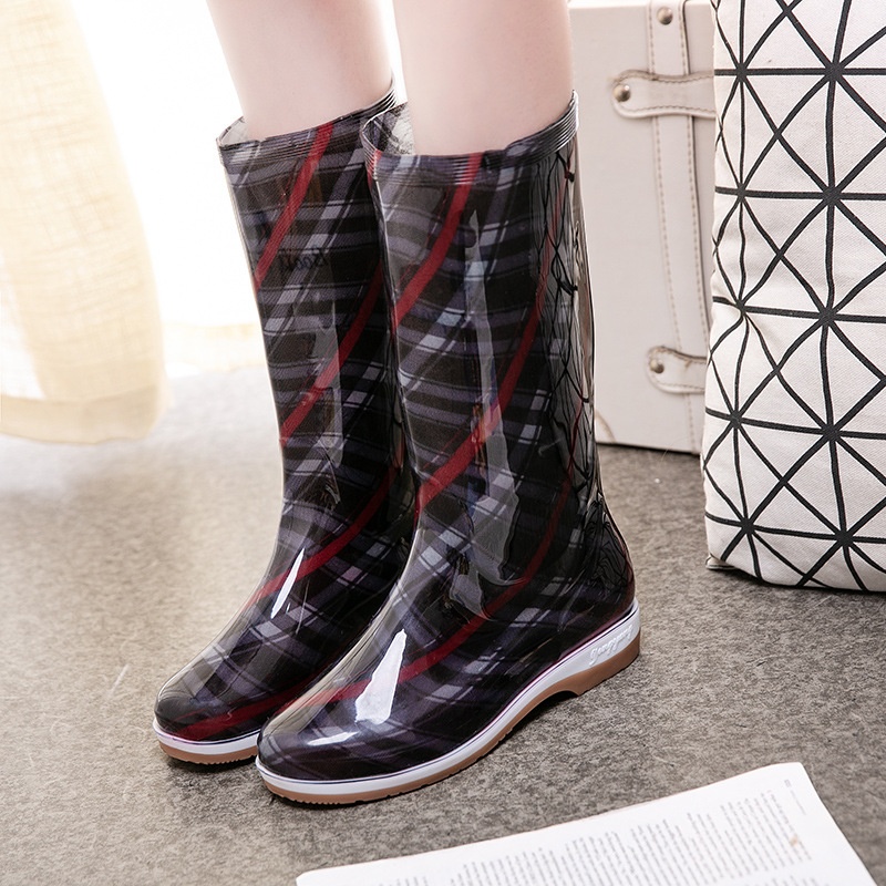 Rain Boots Women Warm Rain Boots Adult White-collar Kitchen Four Seasons Mid-high Anti-slip Waterproof Shoes High-top Work Shoes Rubber Shoes