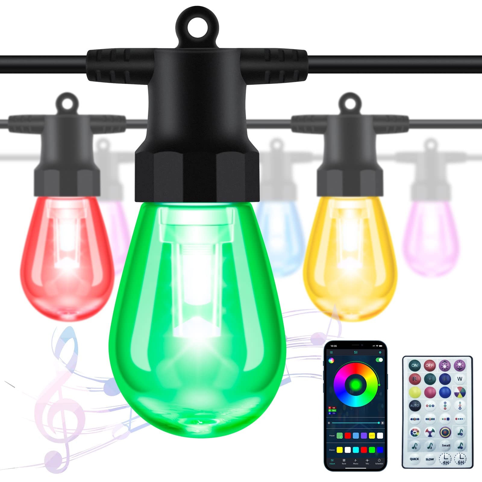 Solar S14 Mobile Phone APPControl Fantasy Colorful Lights20 LEDRemote Control Garden Bulb