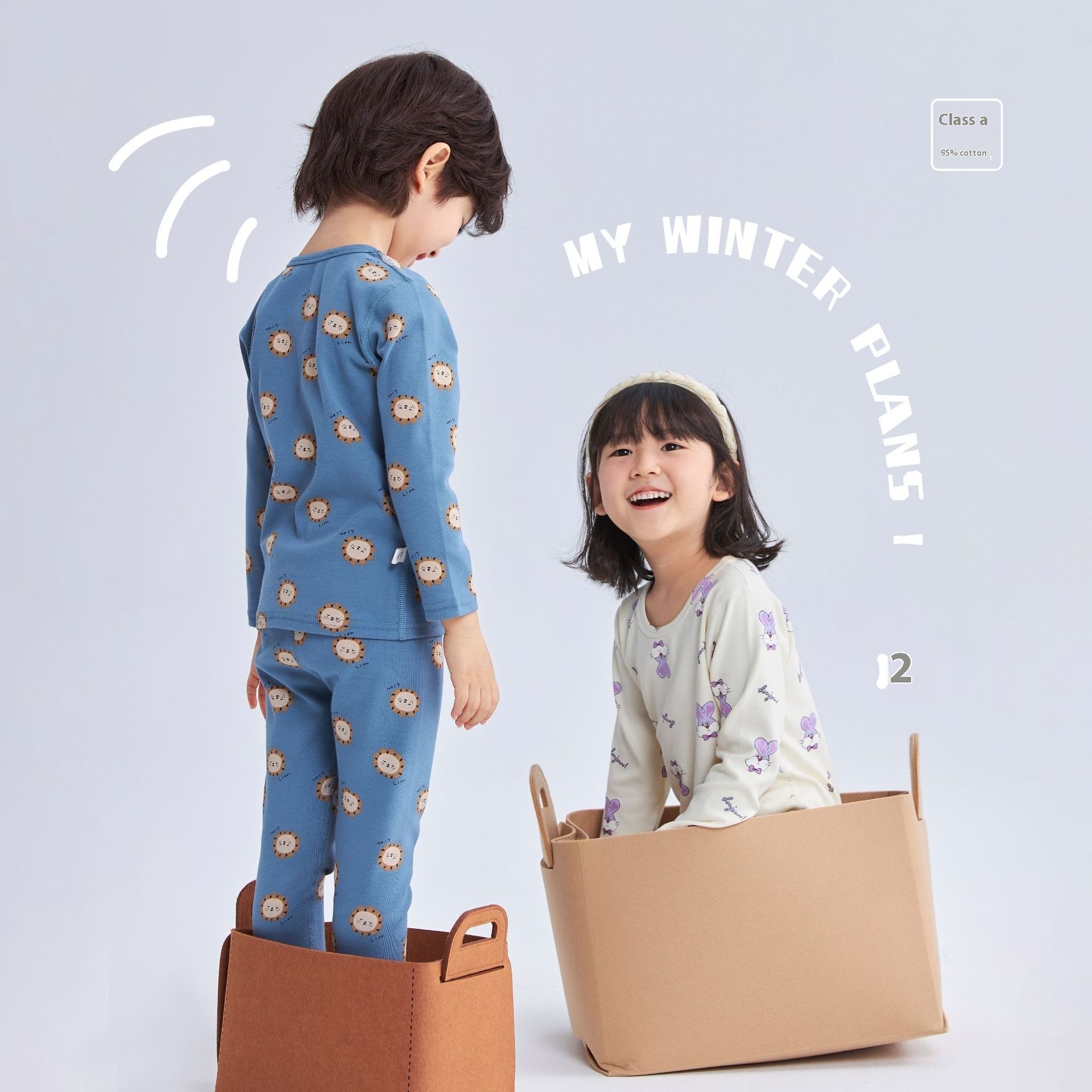 Autumn And Winter Children's Autumn Clothing Suits Boys And Girls A-type Cotton Baby Underwear Suits Cartoon Home Clothes