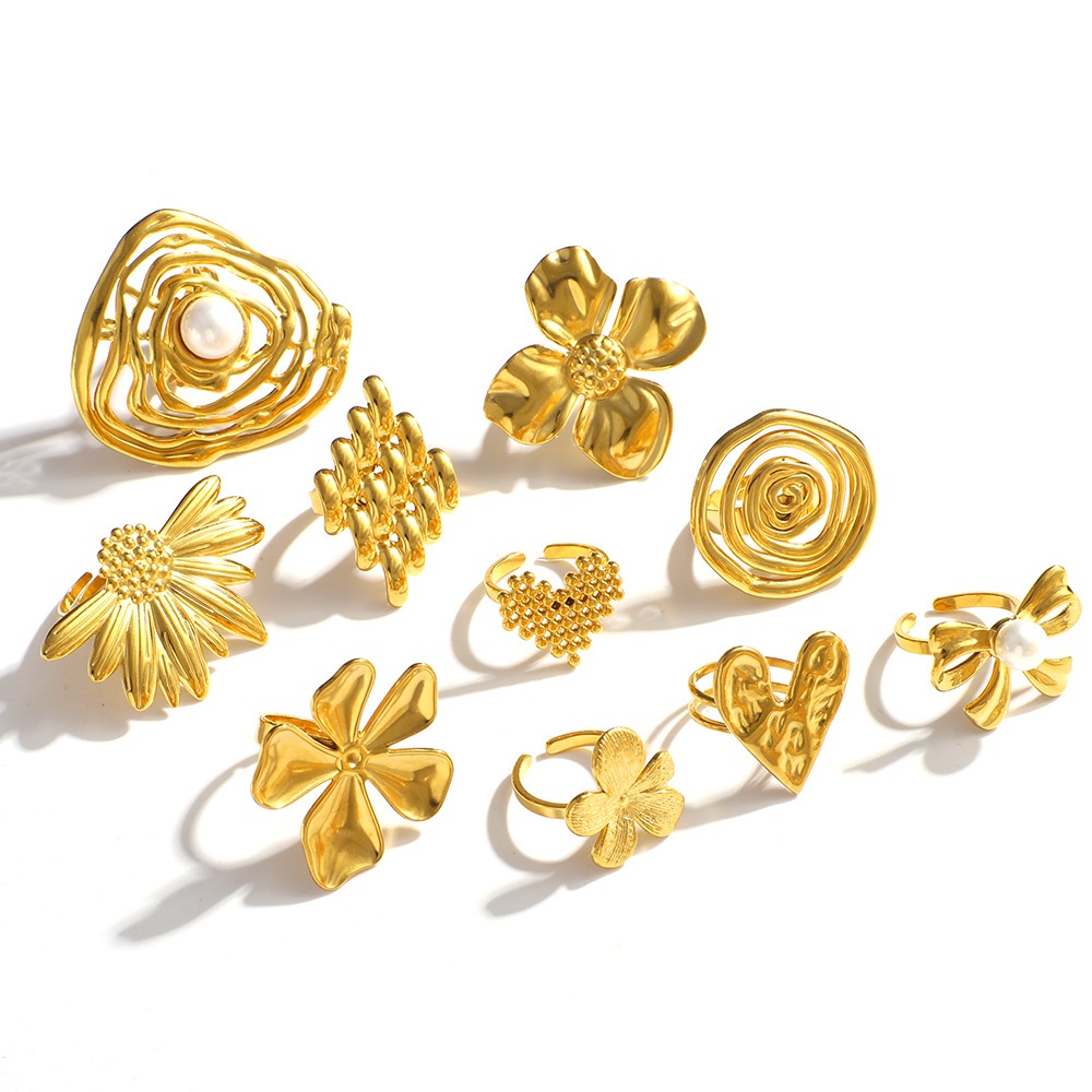 Bow Flower Petal Ring Love Personality Circle Stainless Steel 18K Gold Jewelry Ring