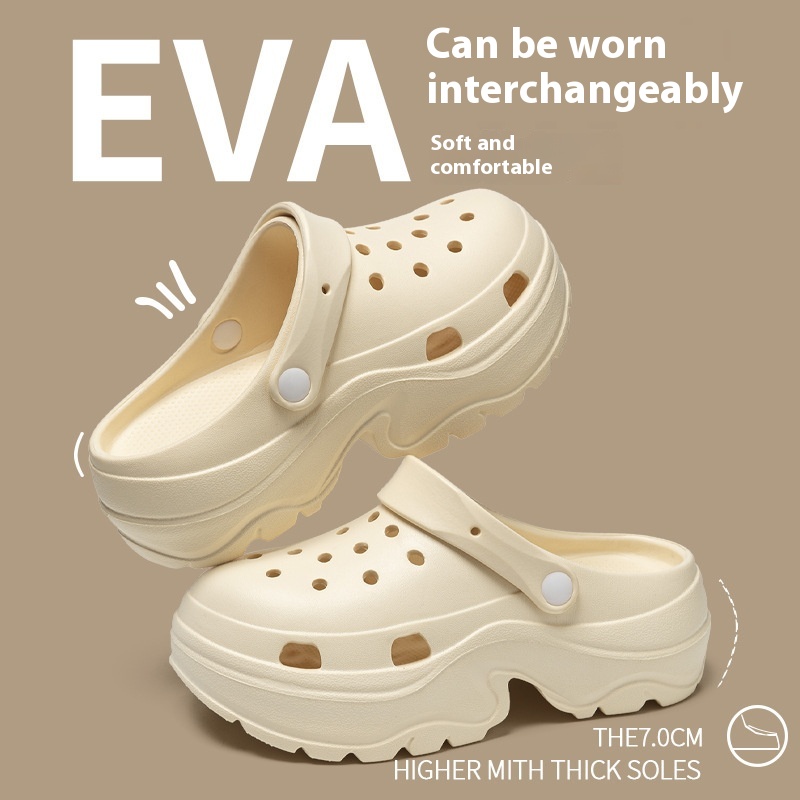 Summer Thick-soled Hole Shoes Women's Outdoor Wear Fashion Heightening Beach Sandals And Slippers In Stock