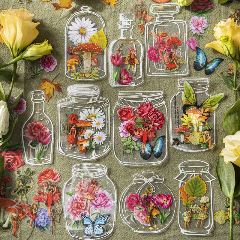 Spring In The Bottle Handmade Diy Transparent Sticker PETBottle Transparent Bottle Plant Flower Handbook Background Sticker
