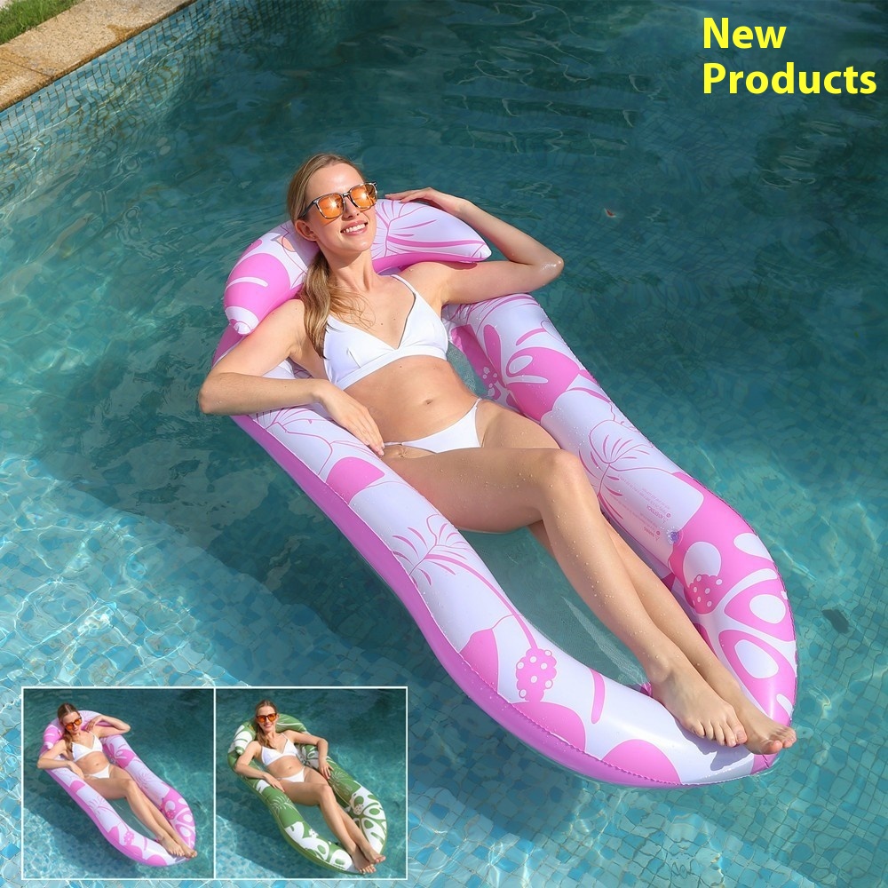 Net Flower Floating Row Portable Floating Bed Pattern Inflatable Hammock Foldable Water Lounge Chair Seat