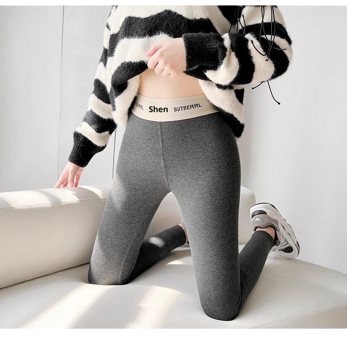Autumn And Winter Fleece-lined Thickened Leggings Tight Warm Pants B Word Loose Tight Waist Head Velvet Pencil Pants