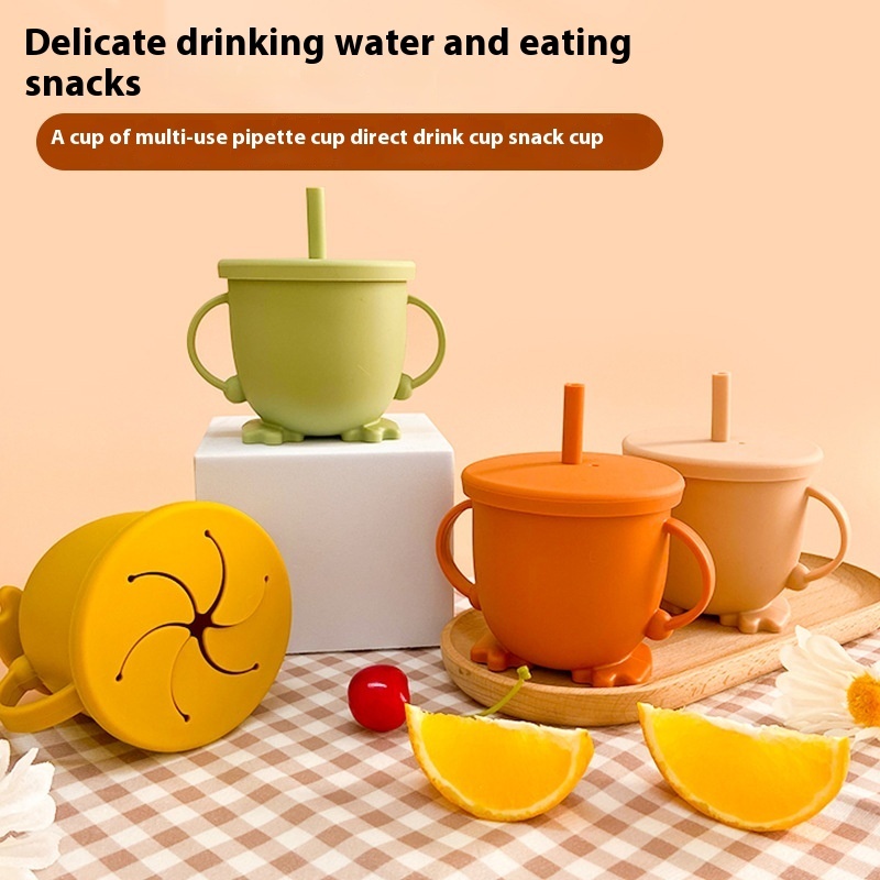 Free Shipping For Baby Drinking Water Learning Cup With Double Ears And Anti-fall Silicone Straw Cup For Children's Milk Water Cup
