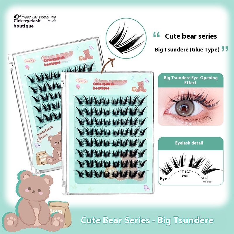 Cute Ciliary Shangpin Cute Bear Big Aojiao False Eyelash Slim Long Curly Thick Segmented Single-plant Mirror Eyelash