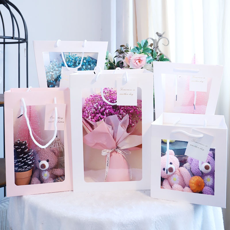 Mother's Day Transparent Tote Bag Plush Toy Bag Flower Bag Tote Bag Window Bag Gift Bag Gift Bag