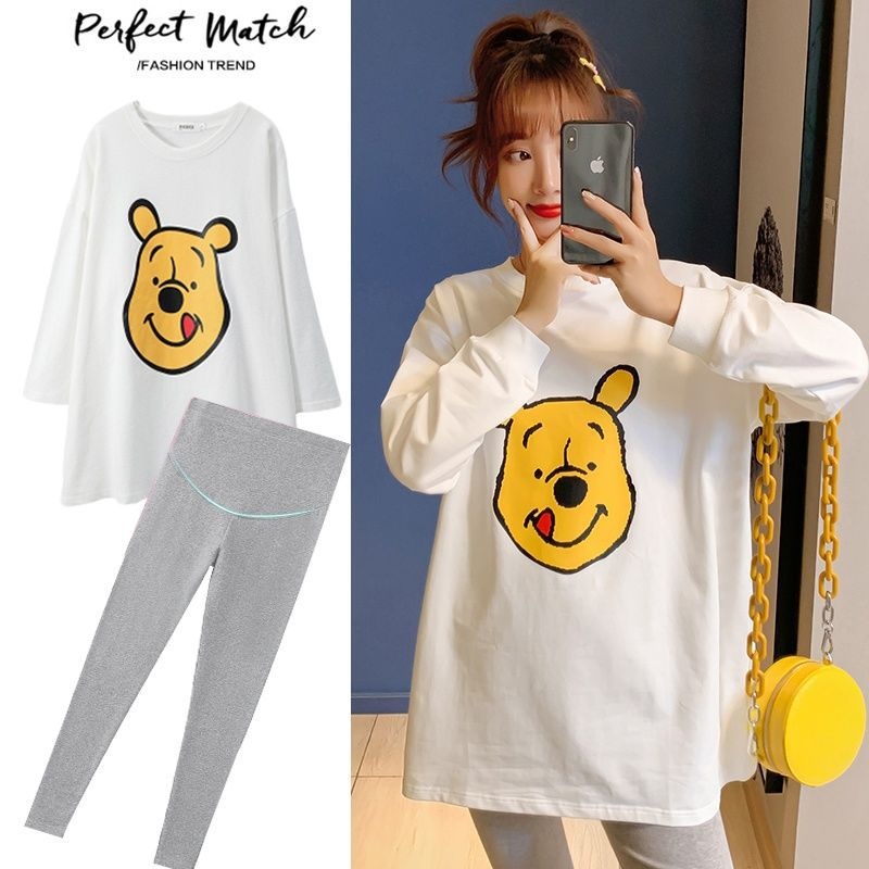 Western-style Maternity Wear,y Spring And Autumn Style, Hot Mom Fashionable Personality, Mid-length T-shirt, Bottoming Shirt, Maternity Suit, Two-piece Set