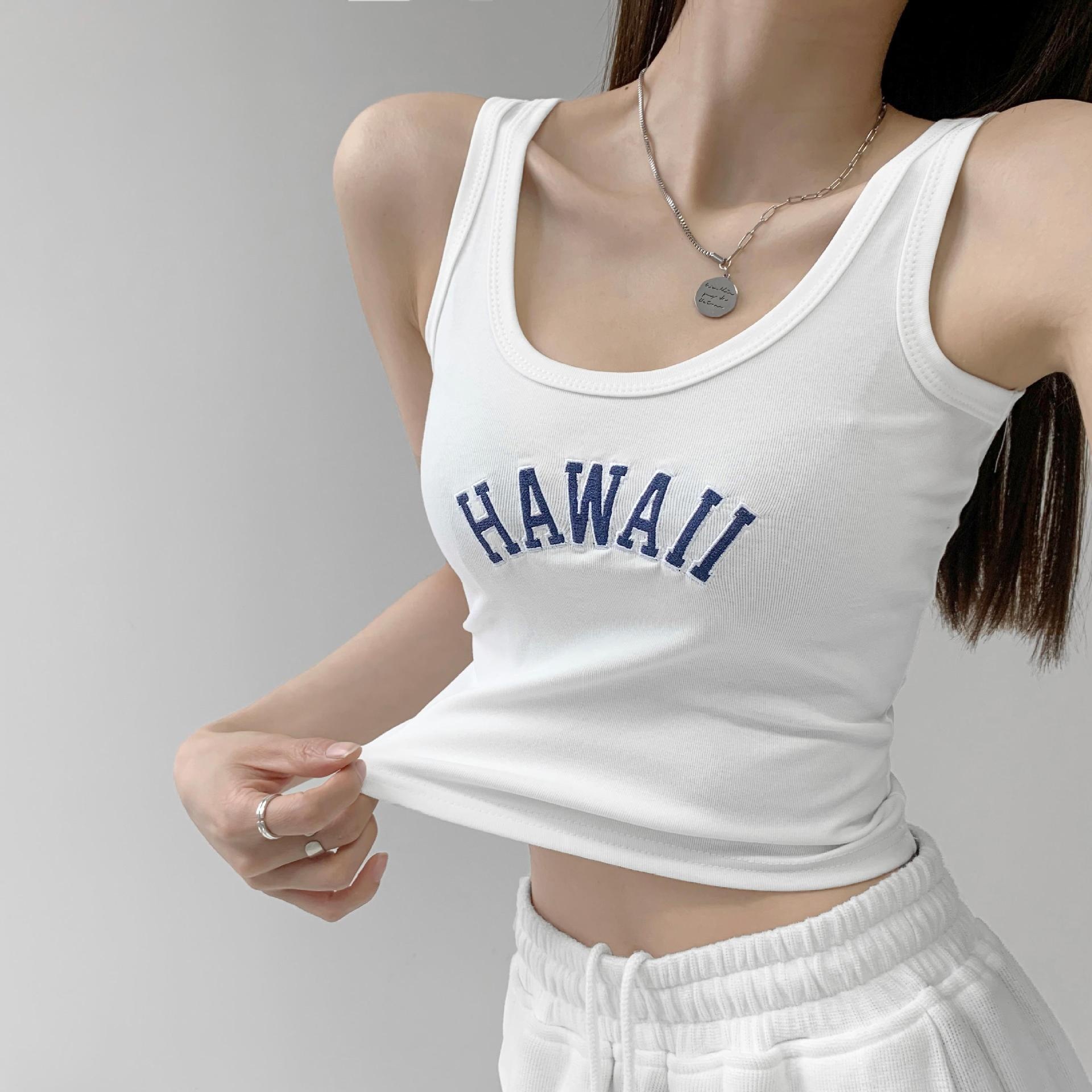 Hot Girl All-match Letter Embroidered Camisole Vest With Integrated Chest Pad For Women,Slimming Tube Top Bottoming Top For Outer Wear