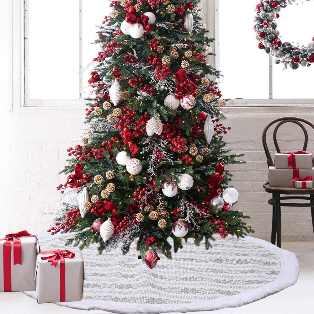 Christmas Decoration Supplies Gray Snowflake Knitted Tree Skirt