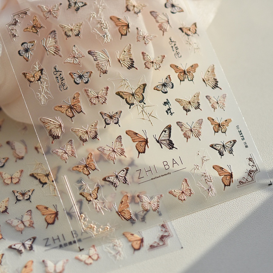 Tomoni Relief Nail Stickers Retro Nail Stickers Japanese Maillard Butterfly3575