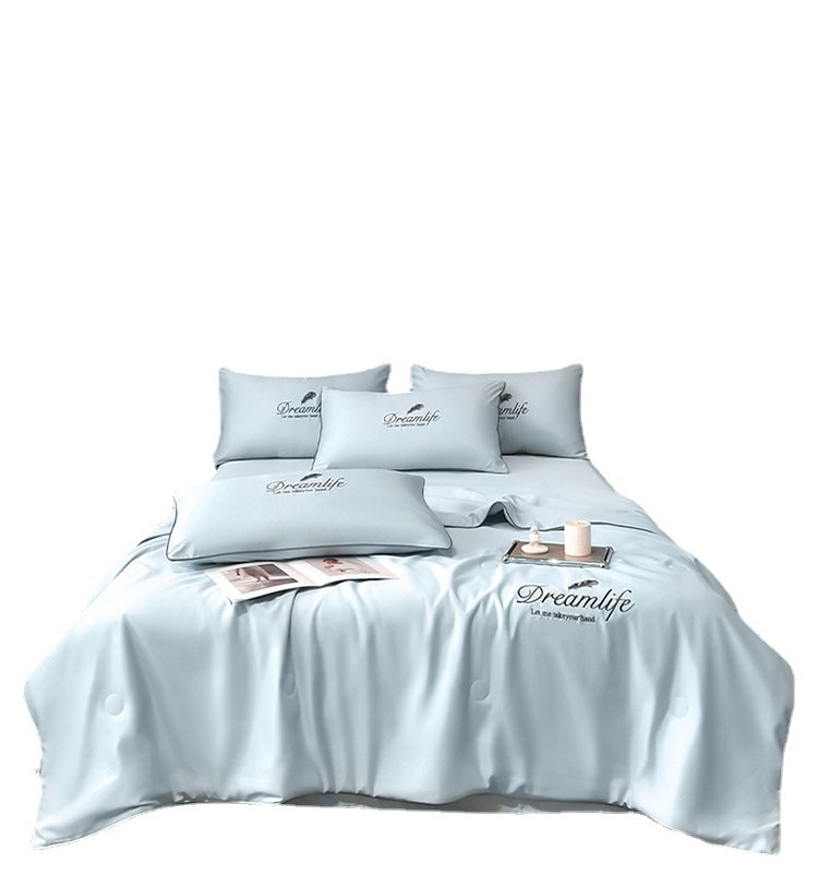 Summer Washable Ice Silk Summer Quilt Set Of Four Machine Washable Embroidered Double Air-conditioned Quilt