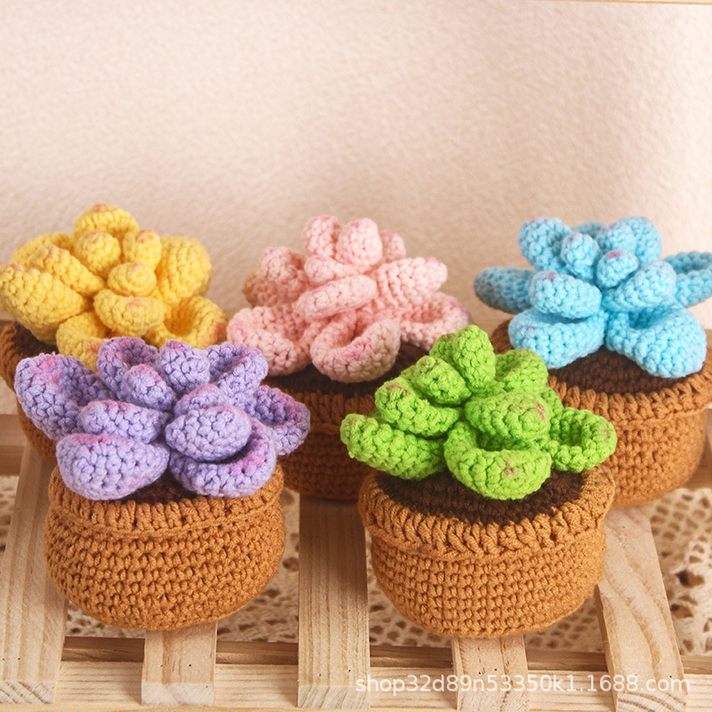 Combed Cotton Potted Finished Product Cute Immortal Succulent Indoor Ornaments Crochet Creative Green Plants Creative Decoration