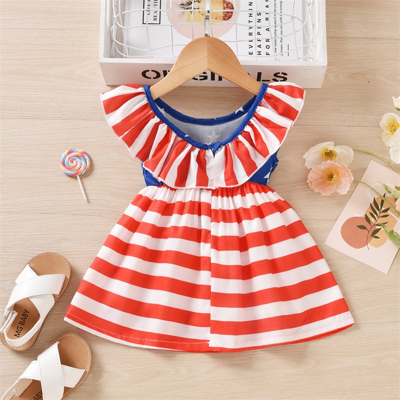 American Independence Day Flag Girls'Suspender Zip Dress Kids'Clothing