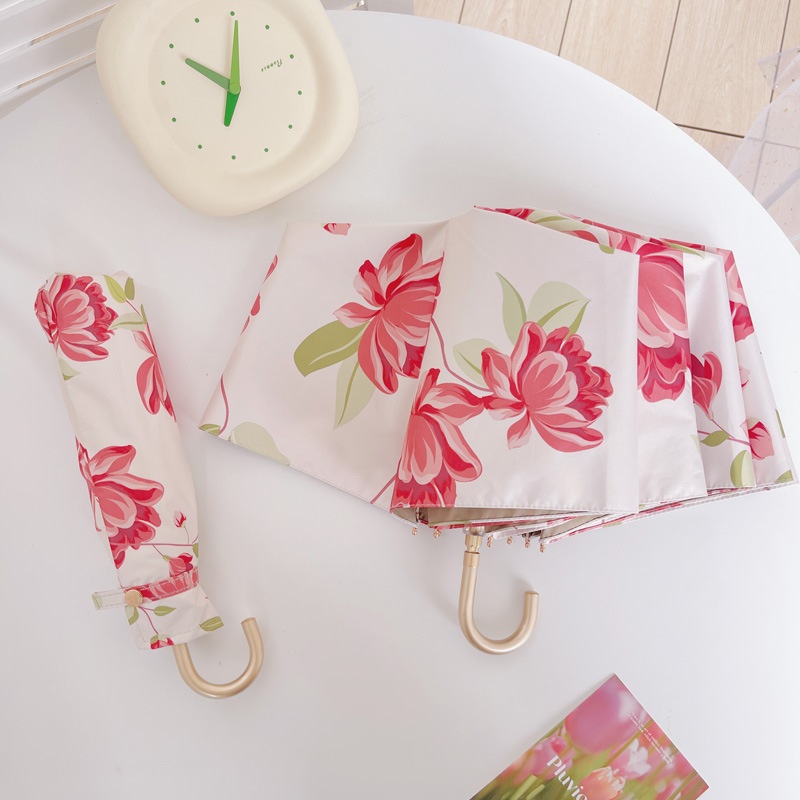 Curved Hook Colored Glue Three-fold Umbrella Sunny And Rainy Dual-use Umbrella Hook Ladies Princess Lace Parasol Folding Umbrella