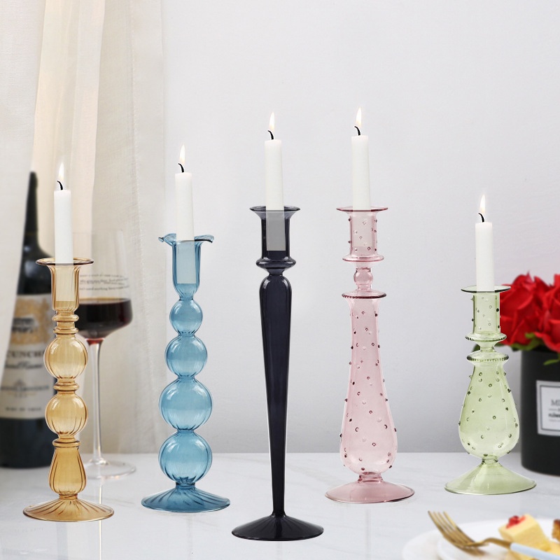 SCreative Glass Candlesticks Home Decoration French European Retro Candlesticks Ornaments Candlelight Dinner Banquet