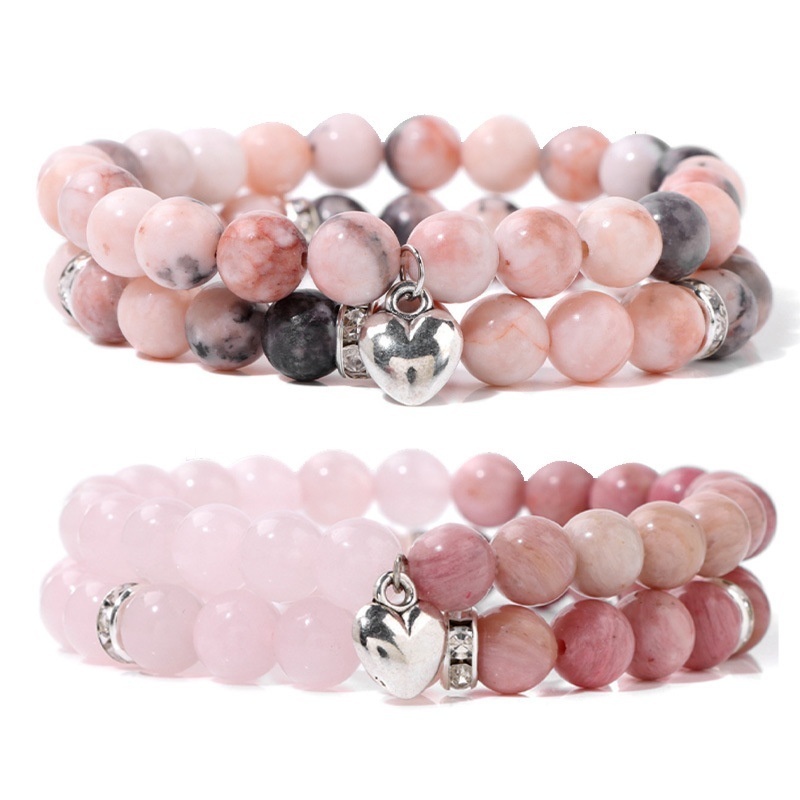 Hot Pink Zebra Double Layer Suit Bracelet Girl Gift Blue Pine Crystal Obsidian Love Bracelet Hot Water