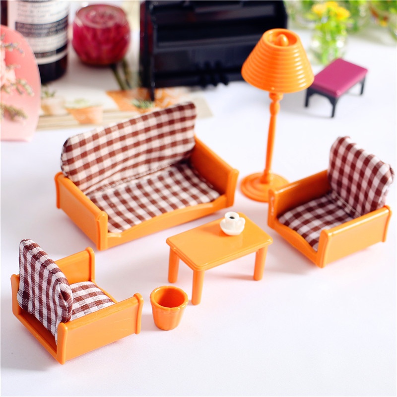 Dollhouse Dollhouse OB11 Furniture Model Single Double European Fabric Sofa Tea Table Lamp Holder Combination