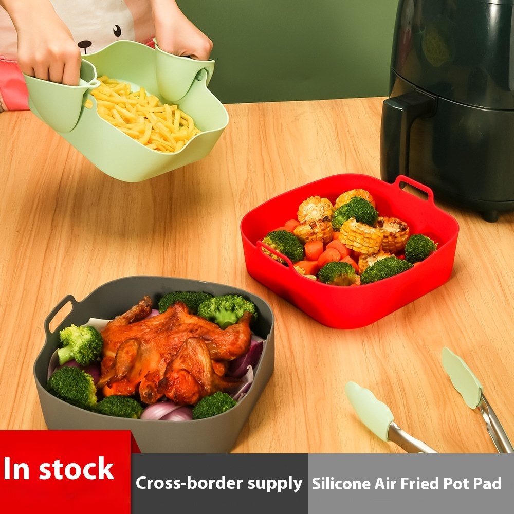 Square Air Fryer Silicone Baking Tray Double Ears One-piece Silicone Lining Non-stick Oil Resistant High Temperature Baking Mat Easy To Clean