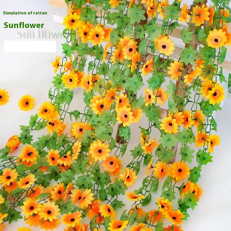 Simulation Sunflower Vine Sunflower Vine Fake Flower Vine Indoor Wall-mounted Air Conditioning Pipe Cover Decorative Flower Strip