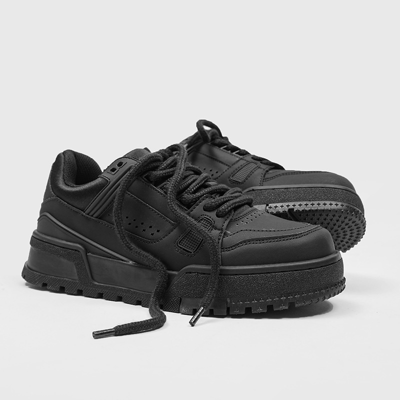 Couples Thick Soled Board Shoes Low Top Black Raise Men's And Women's Casual Shoes