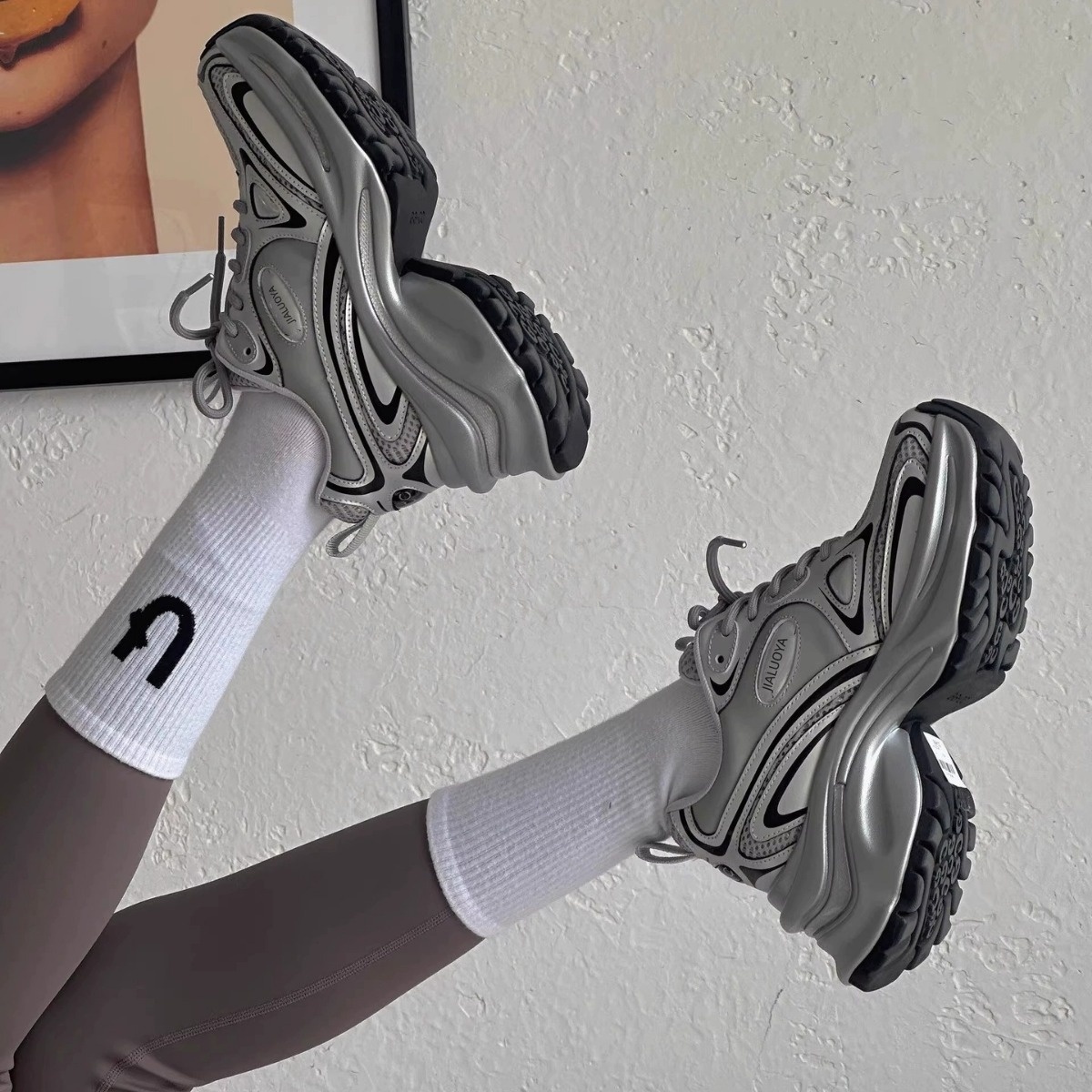 Garoya Internet Celebrity Silver Dad Shoes For Women Spring And Autumn Height-enhancing Thick-soled Versatile Casual Sports Shoes