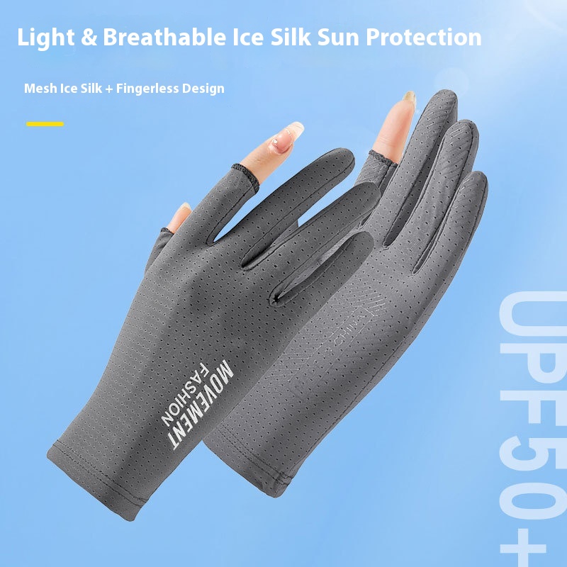 Sun Protection Gloves For Women Thin Ice Silk Summer Anti-ultraviolet Driving And Cycling Non-slip Fingerless Breathable Fishing Gloves