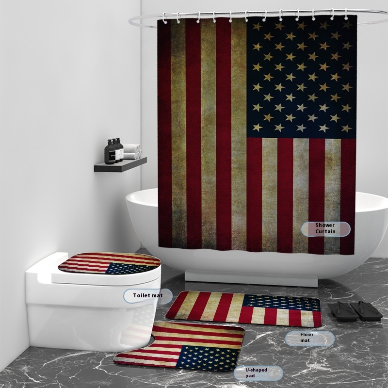 American Stars And Stripes Digital Printed Waterproof Shower Curtain Thickened Curtain