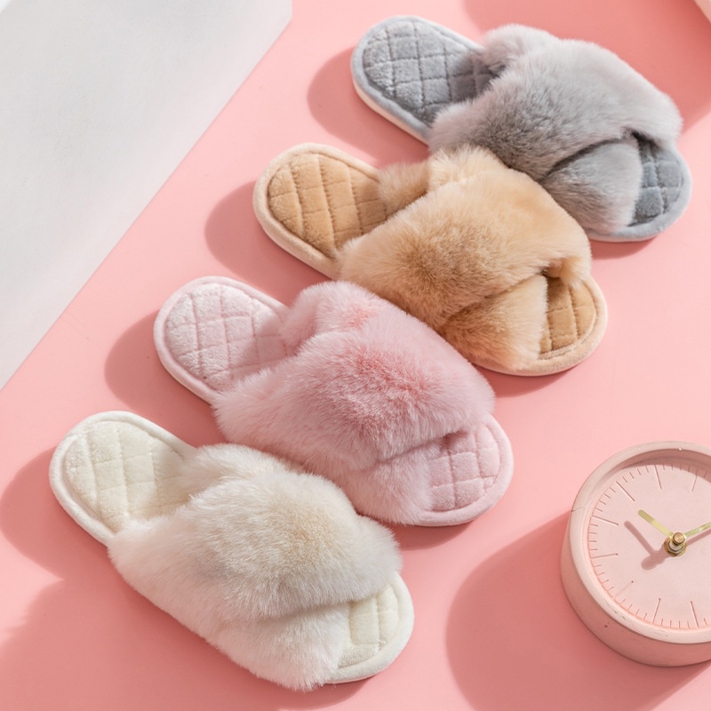 P V C Winter Slippers Plush Cross Floor Cotton Slippers Indoor Home Warm Plush Slippers