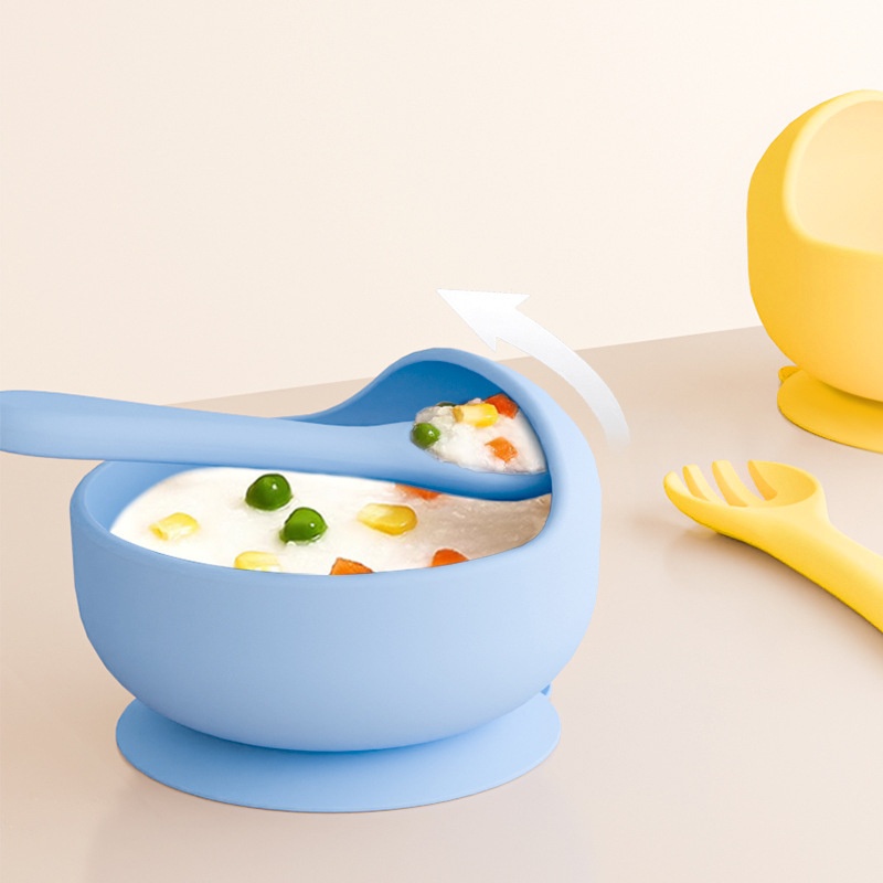 Food Grade Baby Learning Silicone Snail Bowl Suction Cup Anti-fall Anti-leak Baby Food Bowl Silicone Fork Spoon