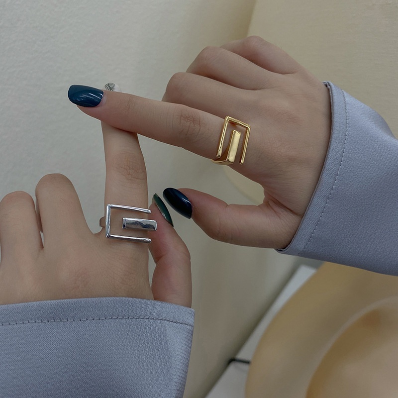 South Korea Design Hollow Geometric Ring Female English Letter EIndex Finger Ring Internet Celebrity Girl Accessories