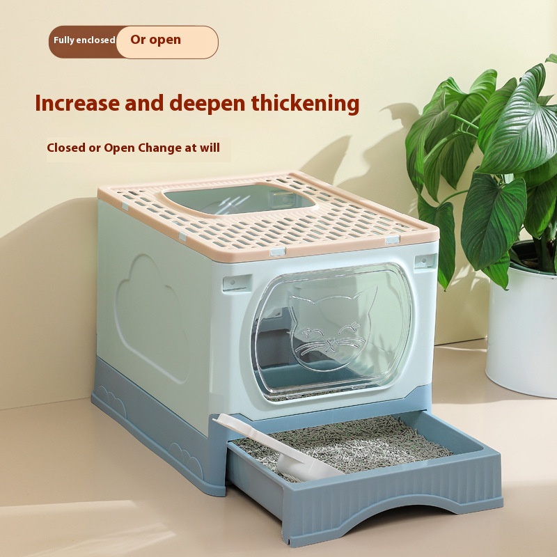 Foldable Top-entry Cat Litter Box Fully Enclosed Anti-splash Cat Toilet Drawer-style Oversized Odor-proof Cat Litter Box