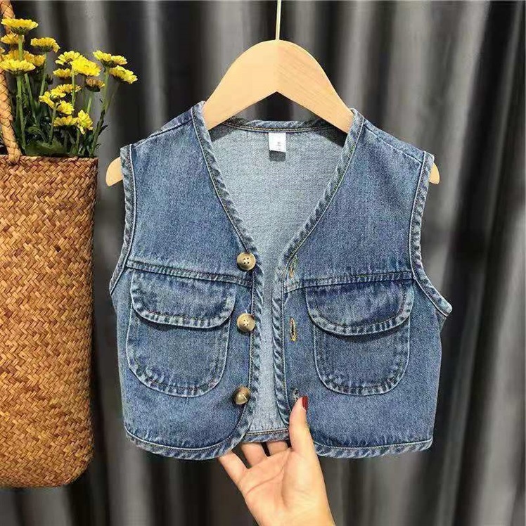Baby Vest Spring And Autumn Outer Wear Fashionable Children's Baby Waistcoat Girl Denim Vest Boy Jacket Thin Section