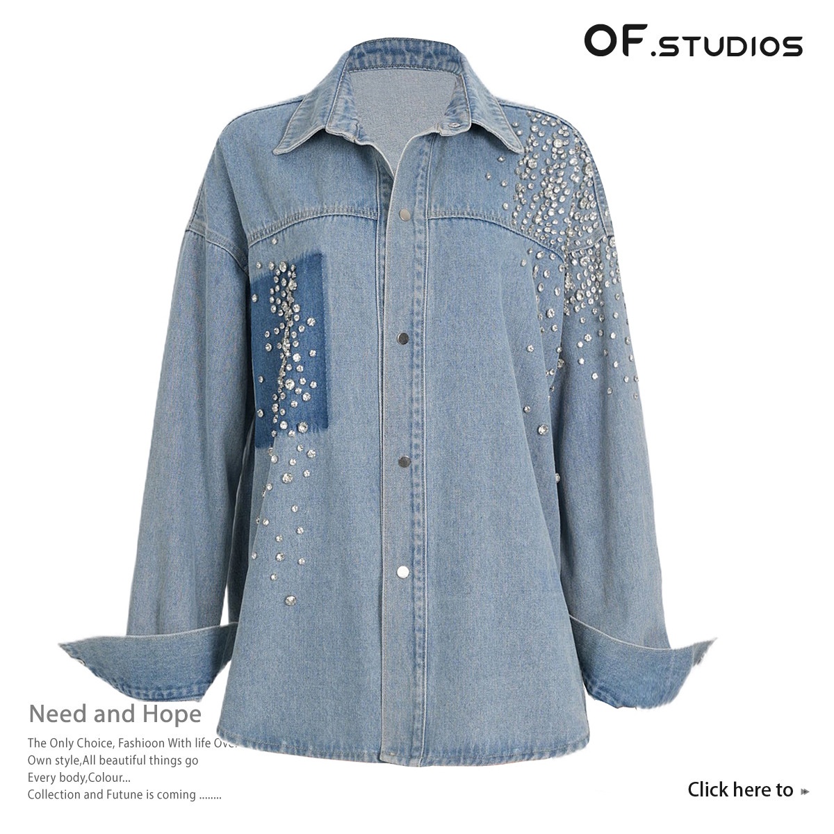 Super Heavy668 Diamonds Irregular Washed Denim Shirt Jacket Loose1668