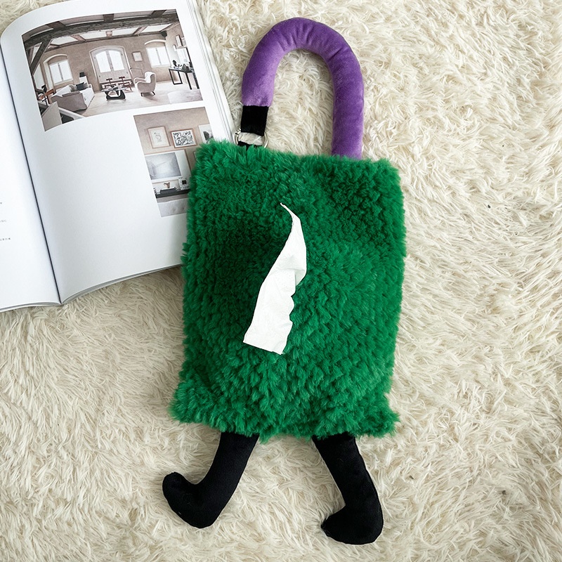 Car Living Room Tissue Box High-grade Plush Hanging Paper Bag Cover