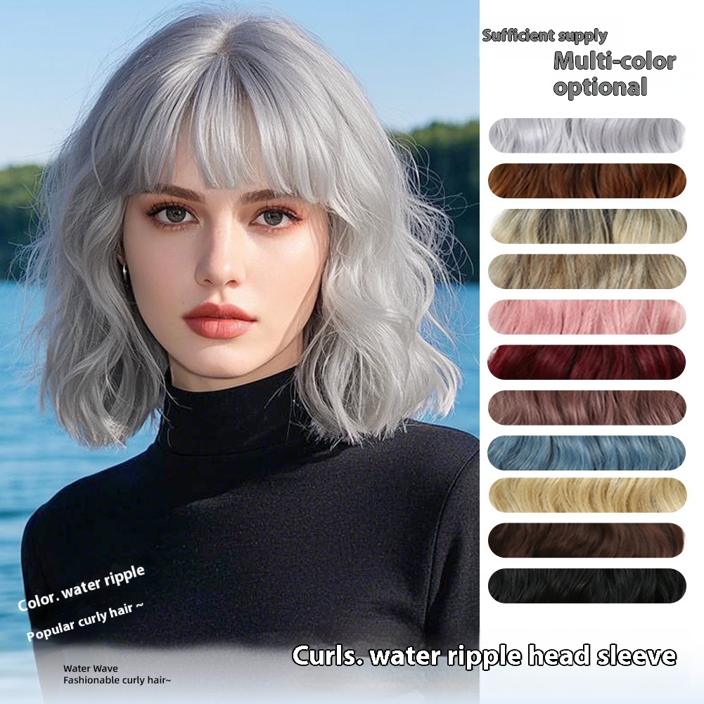 European And American Chemical Fiber Women's Short Curly Hair Wig Fluffy Natural Qi Bangs Water Ripple Headset Xuchang Wig Cos