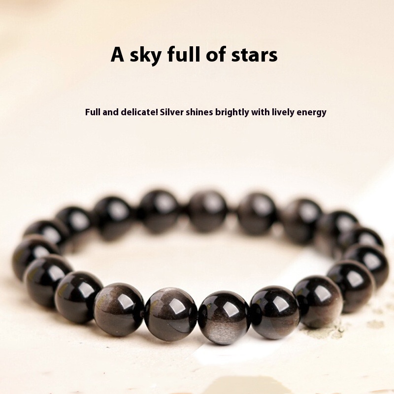 Natural Boutique Obsidian Silver Obsidian Bracelet Women's Buddha Beads Bracelet Men's Vintage Beads Beads This Year Of Life Gift
