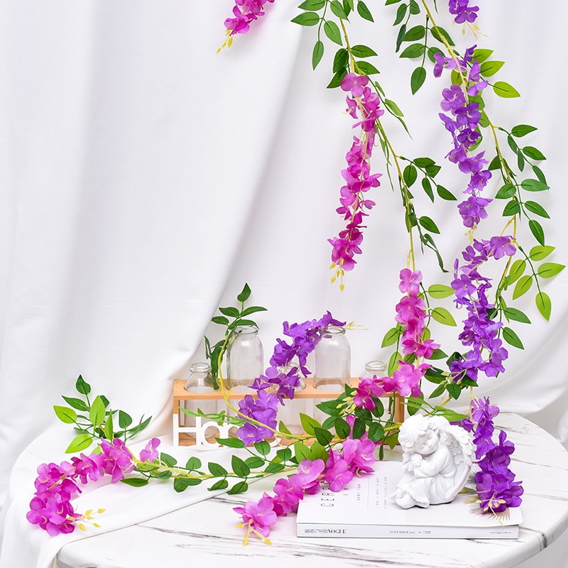 Simulation Of Wisteria Flower Artificial Flower Rattan Decorative Flower Plastic Flower String Vine Air Conditioning Pipe Cover Winding Hanging Flower Ceiling
