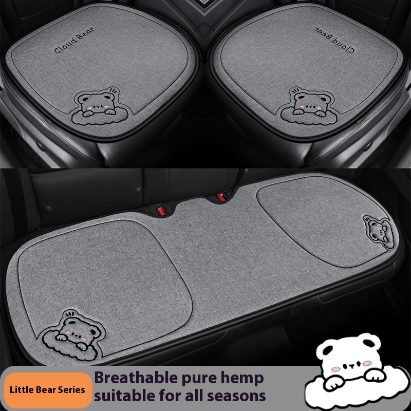 Car Seat Cushion Four Seasons Universal Linen Seat Cushion Three-piece Rear Single-piece Seat Cover Ventilated Fart Cushion Car Cushion